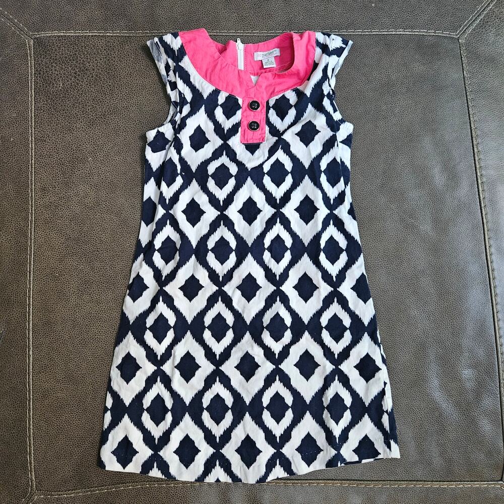 KC Parker by Hartstrings Girls Ikat Diamond Print Dress Pink Navy Blue Size 8